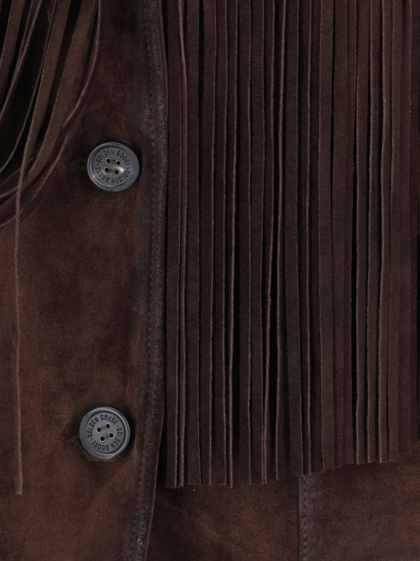 Golden Goose Brown Classic Lapel Fringe Calf Suede Jacket