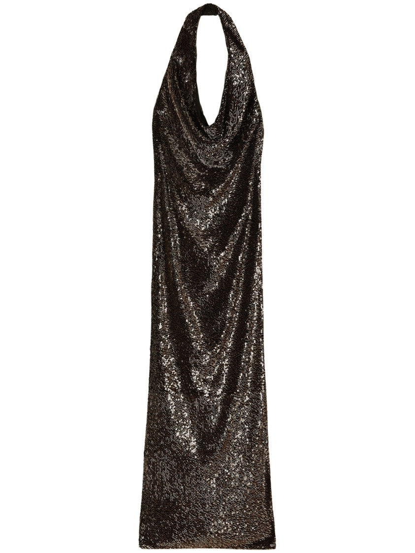 Patrizia Pepe Sequined Halter Neck Cowl Front Evening Dress