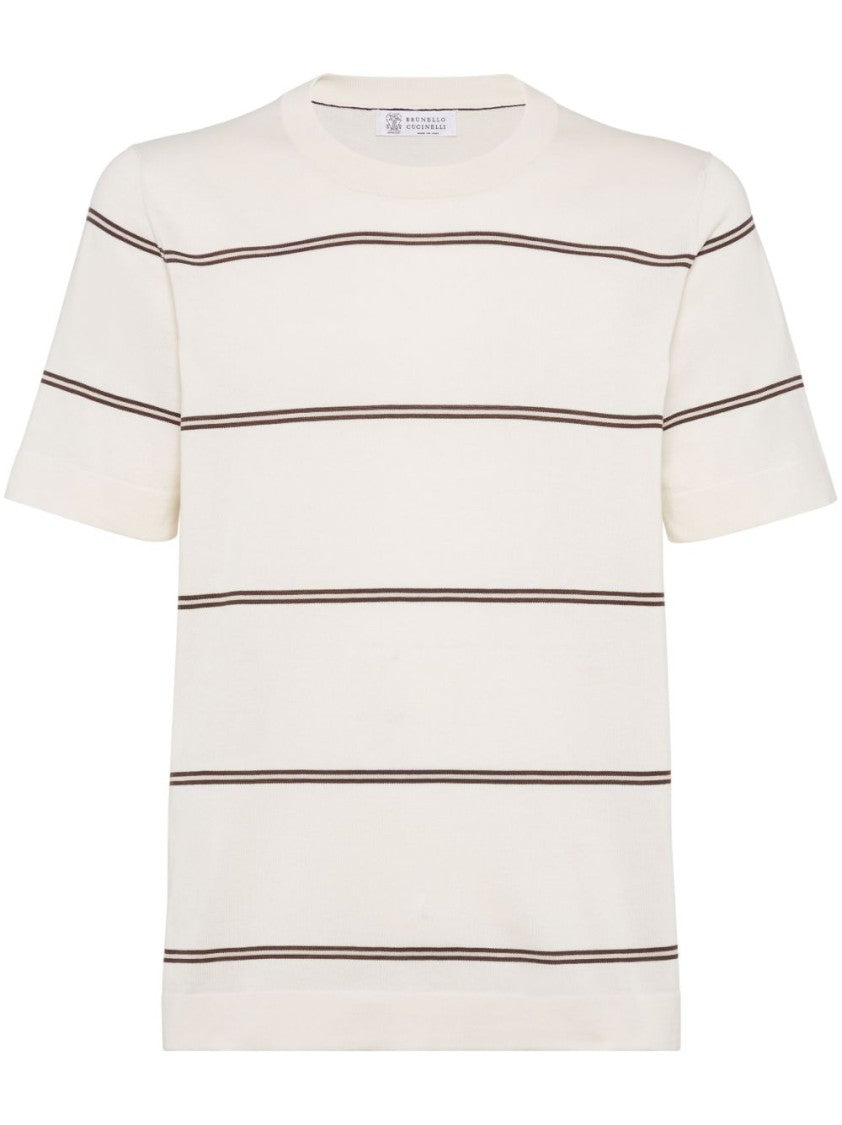 Brunello Cucinelli Short-Sleeved Crew Neck T-Shirt With Contrasting Stripes