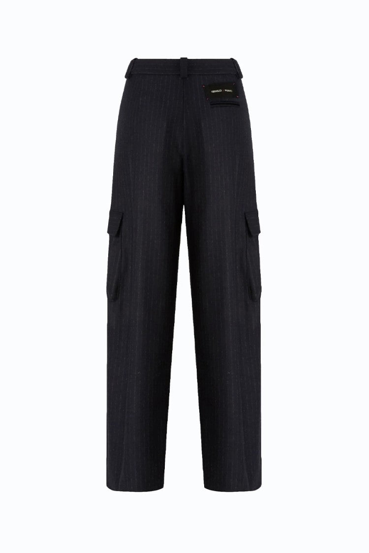 Pinko Black Pinstriped Wide-Leg Cargo Pants