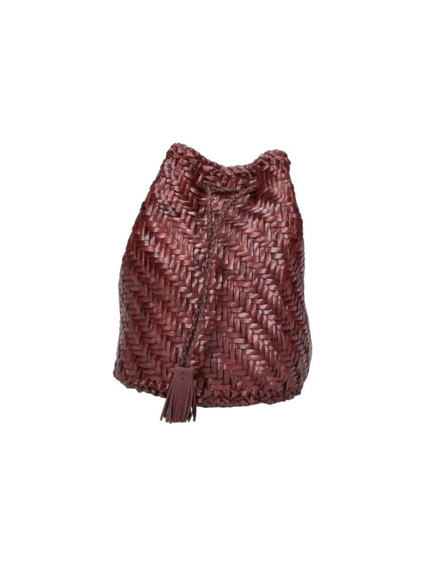 Dragon Diffusion Brown Pom Pon Doppio Salto Woven Leather Bucket Bag