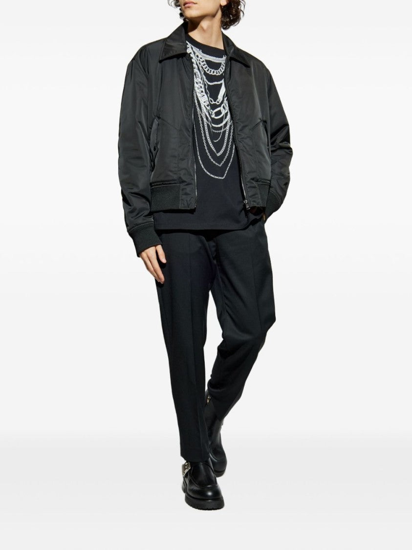 Balmain Graphic Chain Motif Black T-Shirt With Short Sleeves