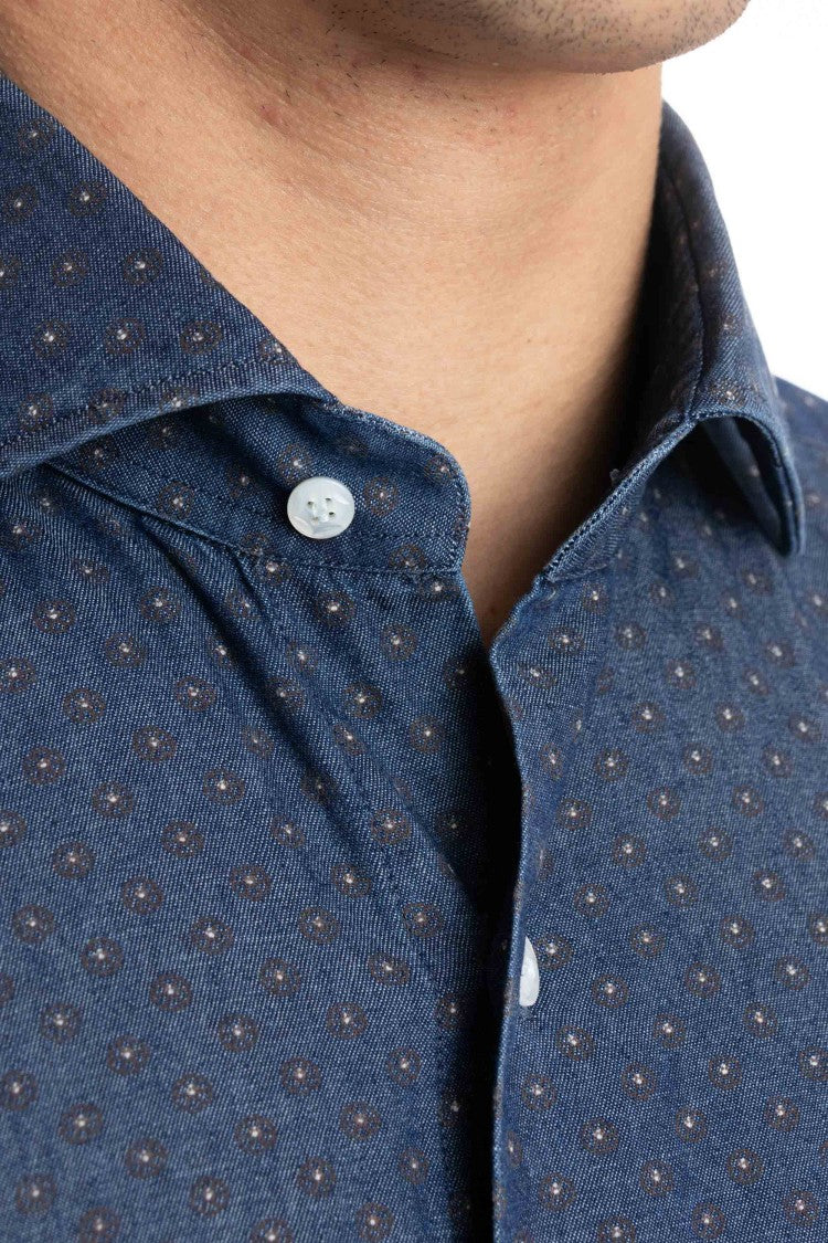 Barba Micro Pattern Denim Shirt Dandylife Line