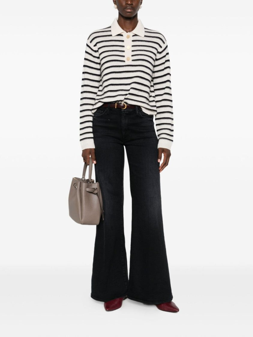 Mother Wide Black Jeans In Soft Cotton-Modal Blend