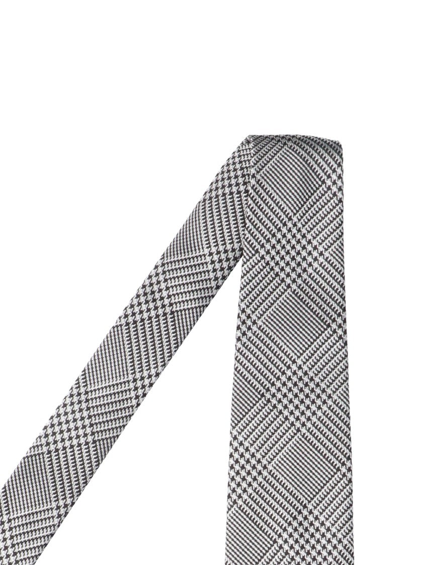 Tom Ford Checkered Silver Mulberry Silk Tie