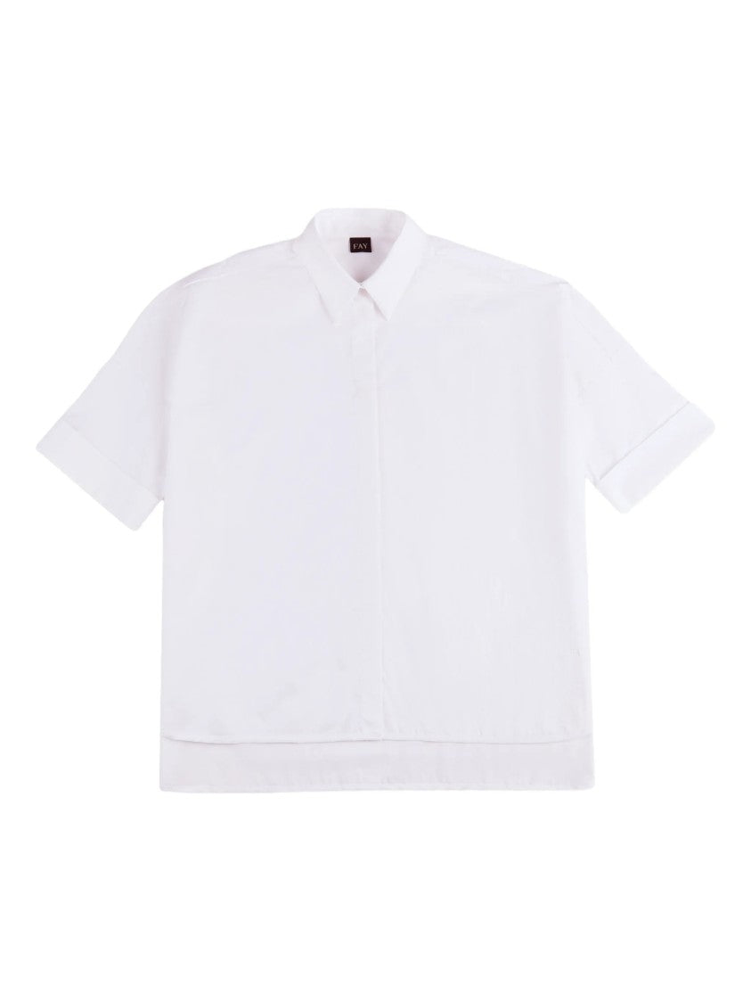 Fay Loose-Fitting White Short-Sleeved Pointed Shirt