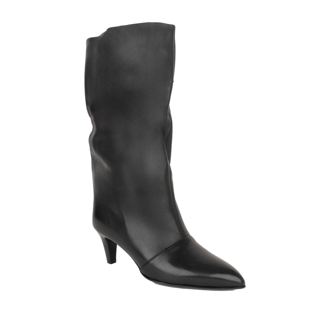 Linda Baumann Black Leather Mid-Calf Slim Heel Boots