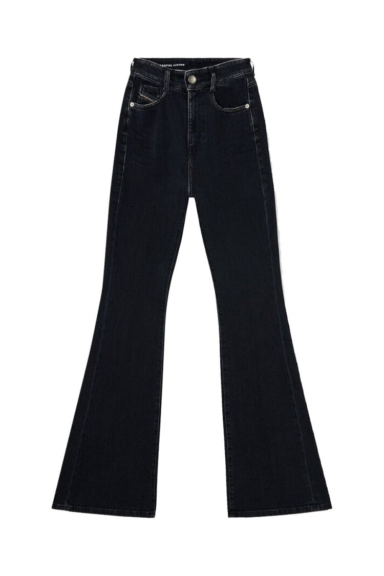 Diesel Black Black-Wash Cotton-Blend Flared Jeans