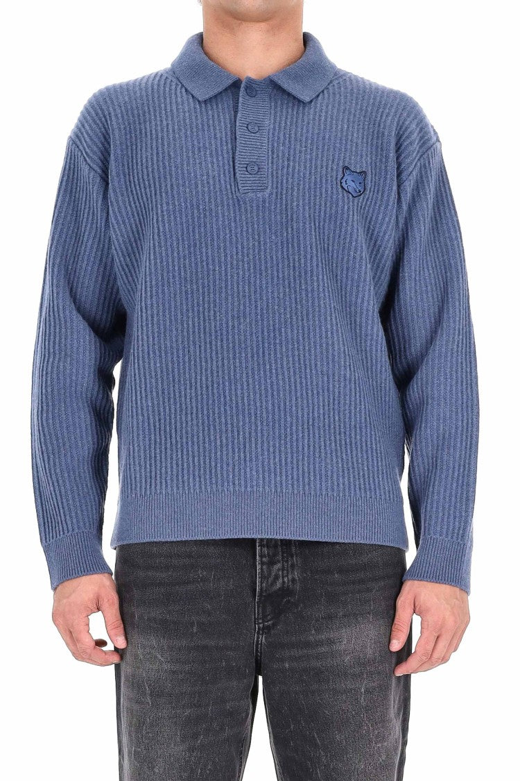 Maison Kitsuné Over Fit Ribbed Wool Polo-Sweater