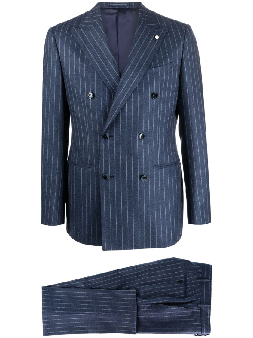 Luigi Bianchi Double-Breasted Navy Virgin Wool Suit With Pinstripe Pattern