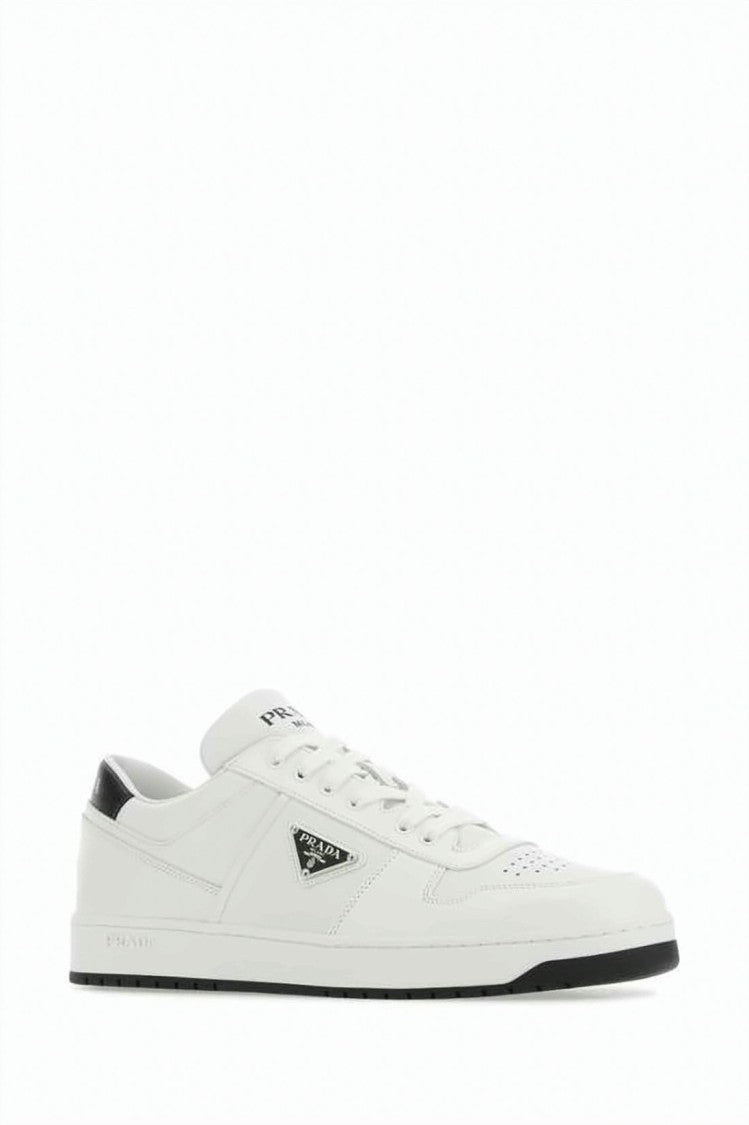 Prada Smooth Leather Low-Top Sneakers With Triangular Logo Plaque