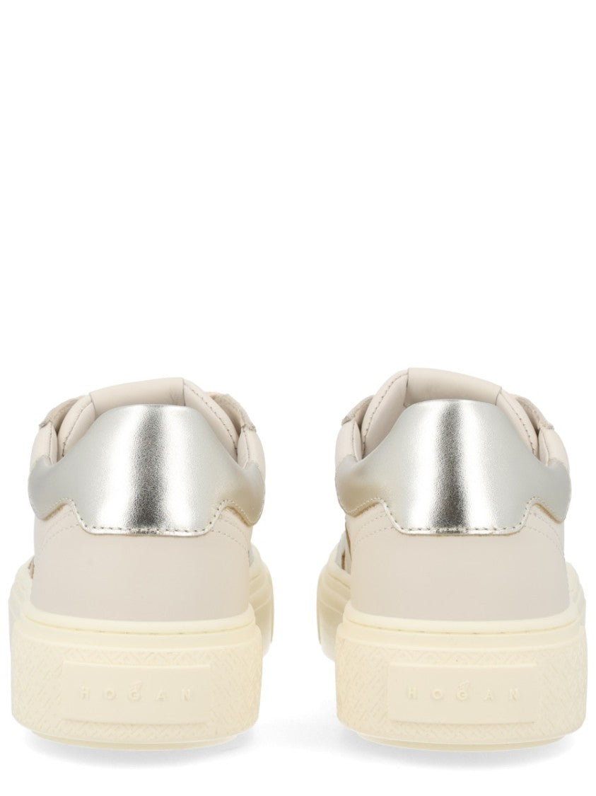 Hogan Light Beige Crosswind Silver Accent Sneakers