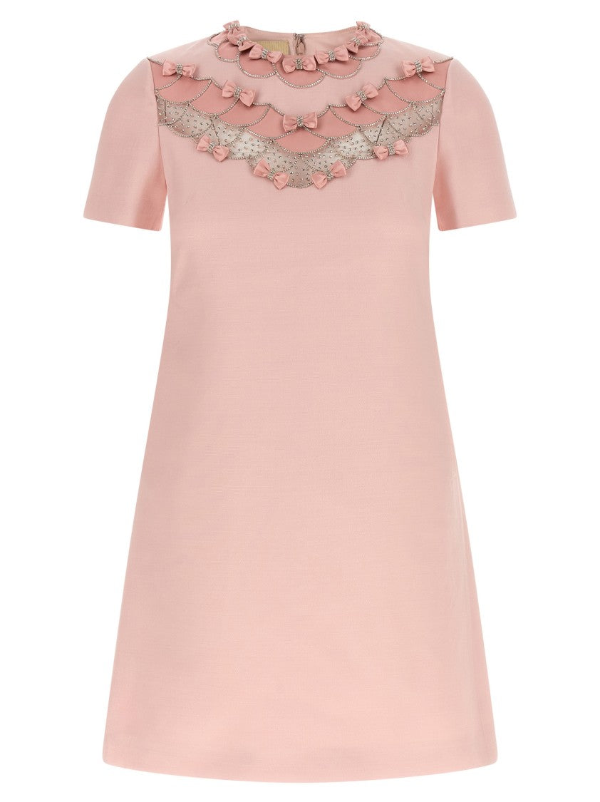 Valentino Garavani Crêpe Couture Mini Dress With Tulle Inserts And Jewel Embellishments