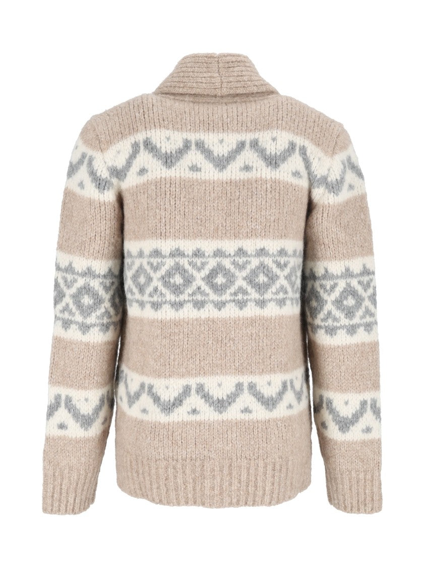 Peserico Shawl Collar Knit Sweater With Geometric Patterns