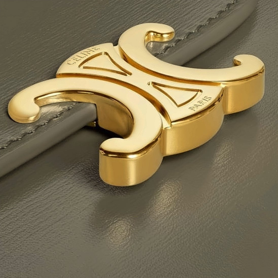 Celine Compact Rectangular Leather Accessory With Gold-Tone Emblem