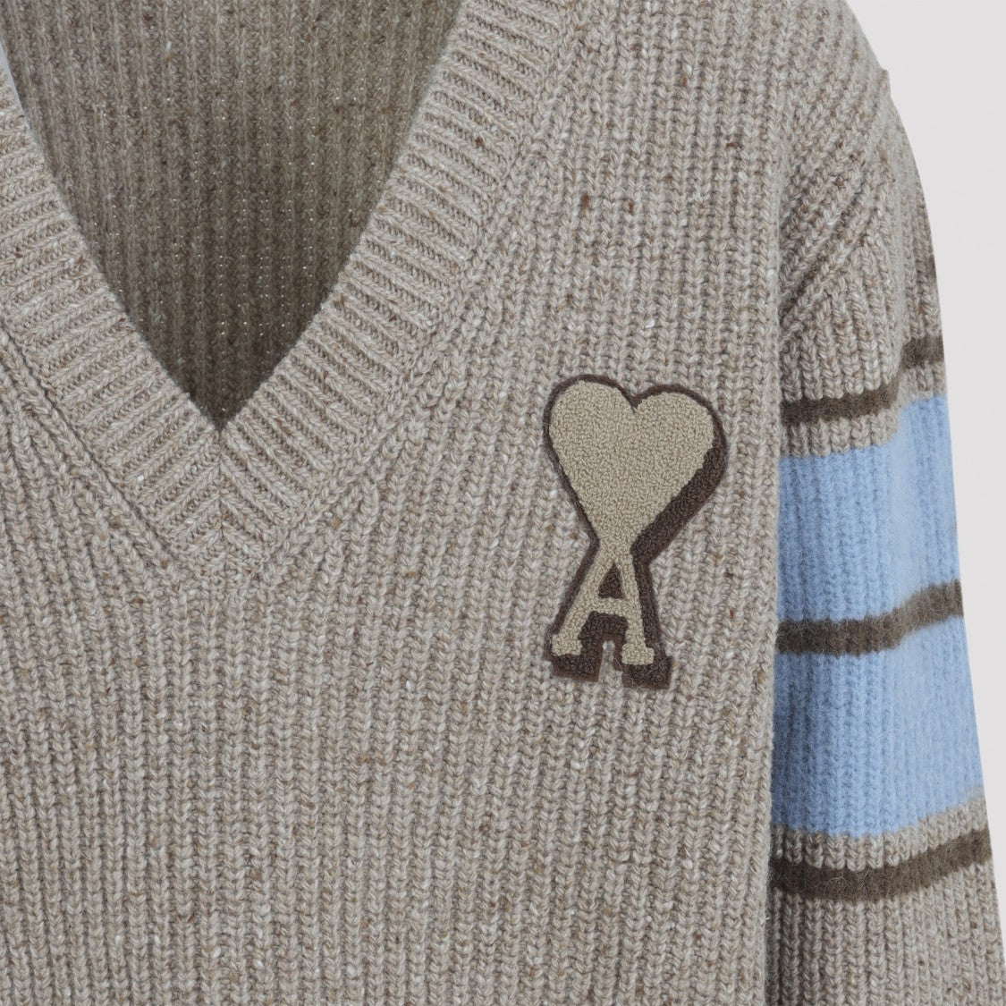 Ami Ribbed Knit Sweater With Heart Patch