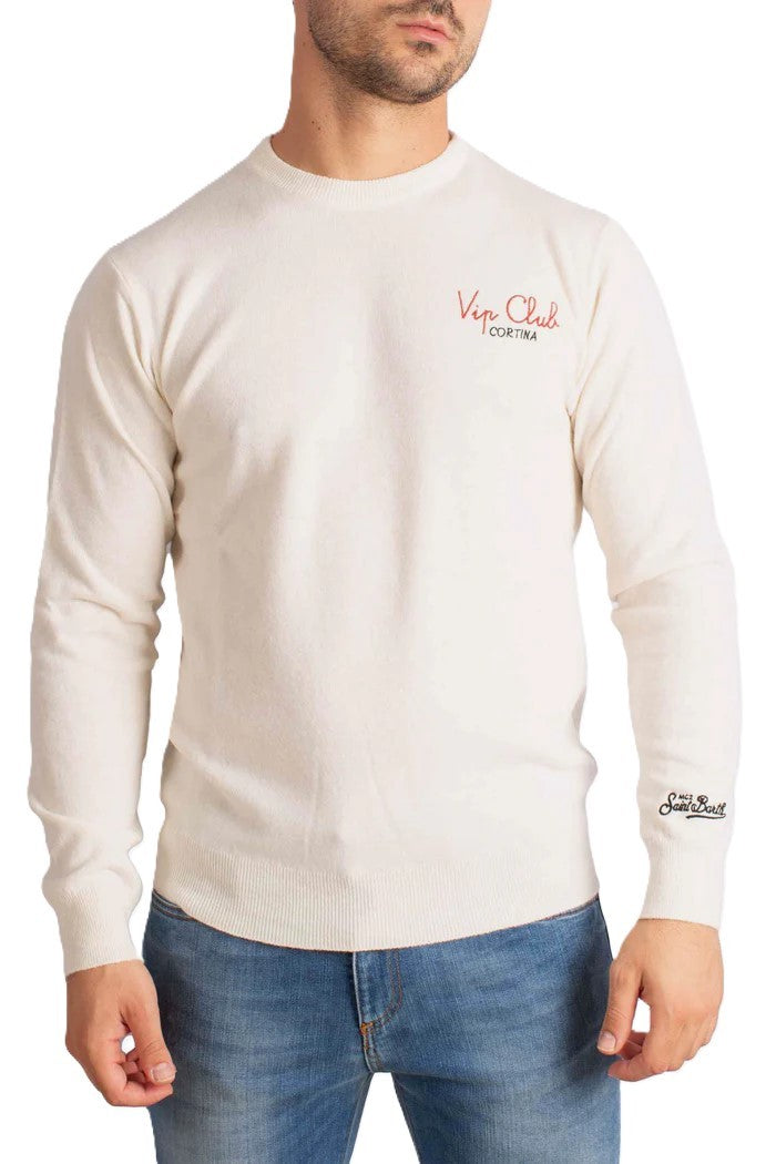Mc2 Saint Barth Long-Sleeve Pullover Sweater With Subtle Embroidered Details