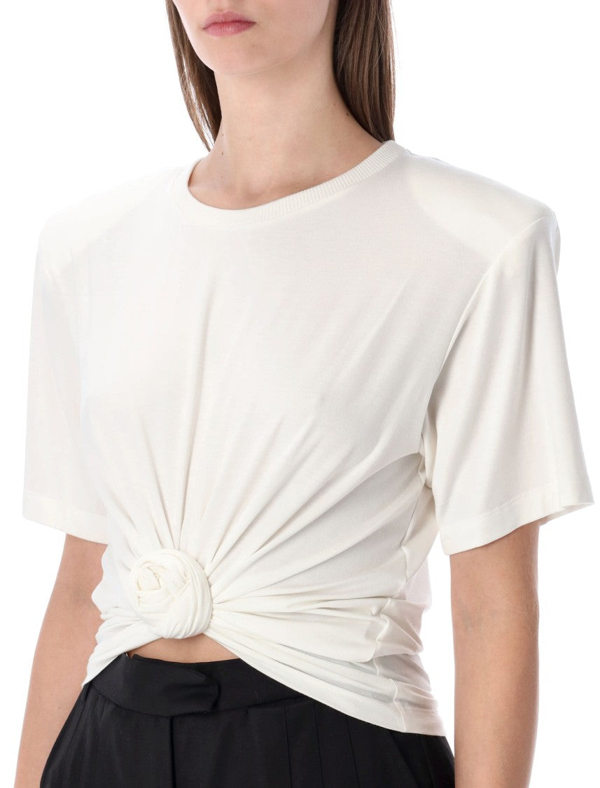 Magda Butrym Front Knot Detail T-Shirt With Ribbed Crew Neckline