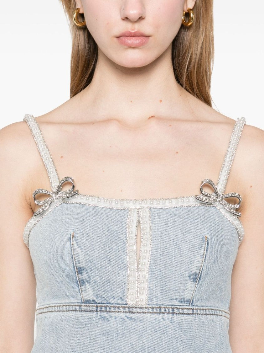 Self-Portrait Denim Mini Dress With Pearl