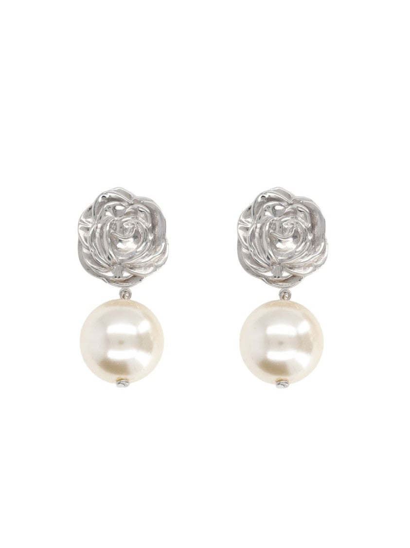 Magda Butrym Gold Rose Top Pearl Drop Earrings