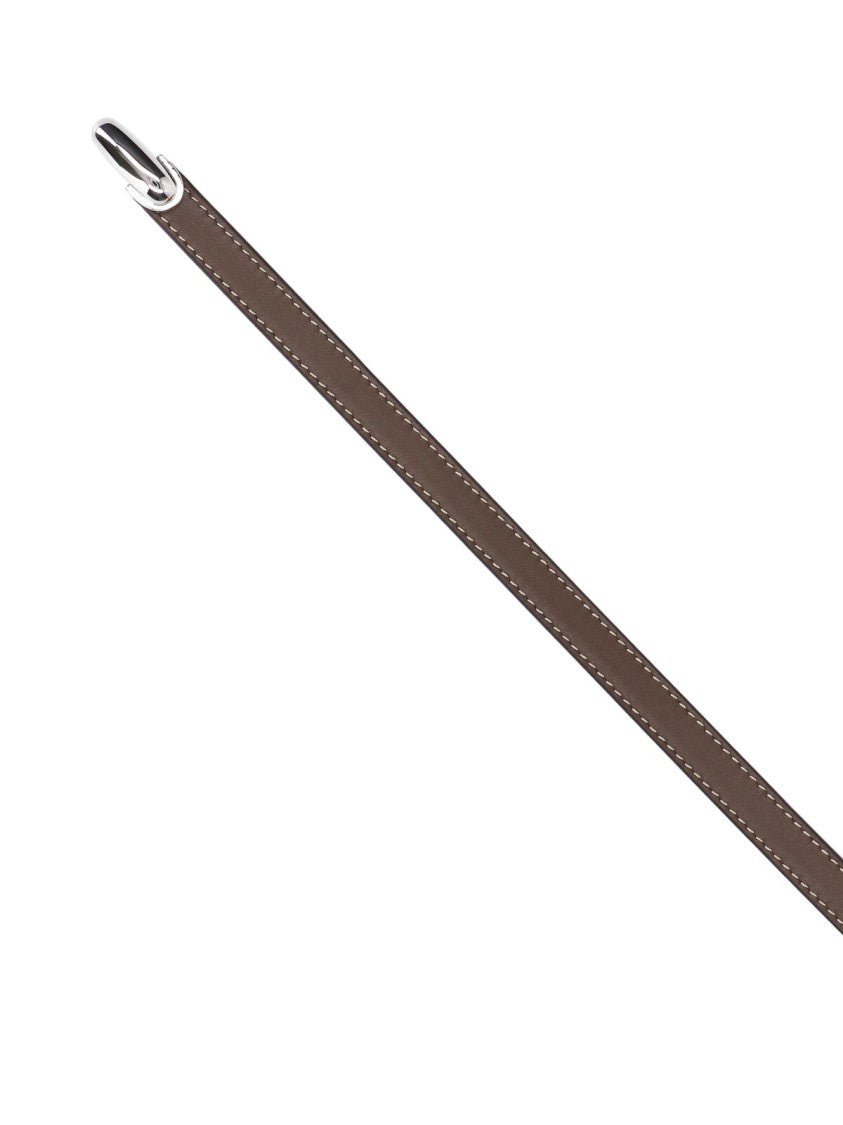 Savette Slim Brown Belt With White Stitching