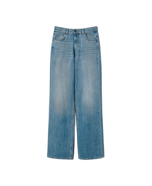 Twin-Set Wide-Leg Seasonal Denim Trousers With Classic Five-Pocket Design