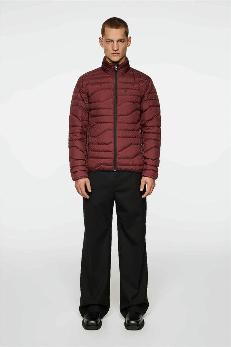 J Lindeberg Quilted Burgundy Casual Jacket With Stand Collar