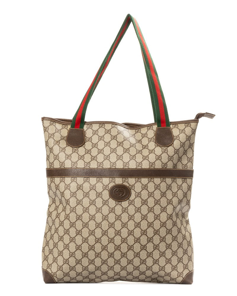 Gucci Vertical Tote Bag In Gg Supreme Canvas With Leather Accents