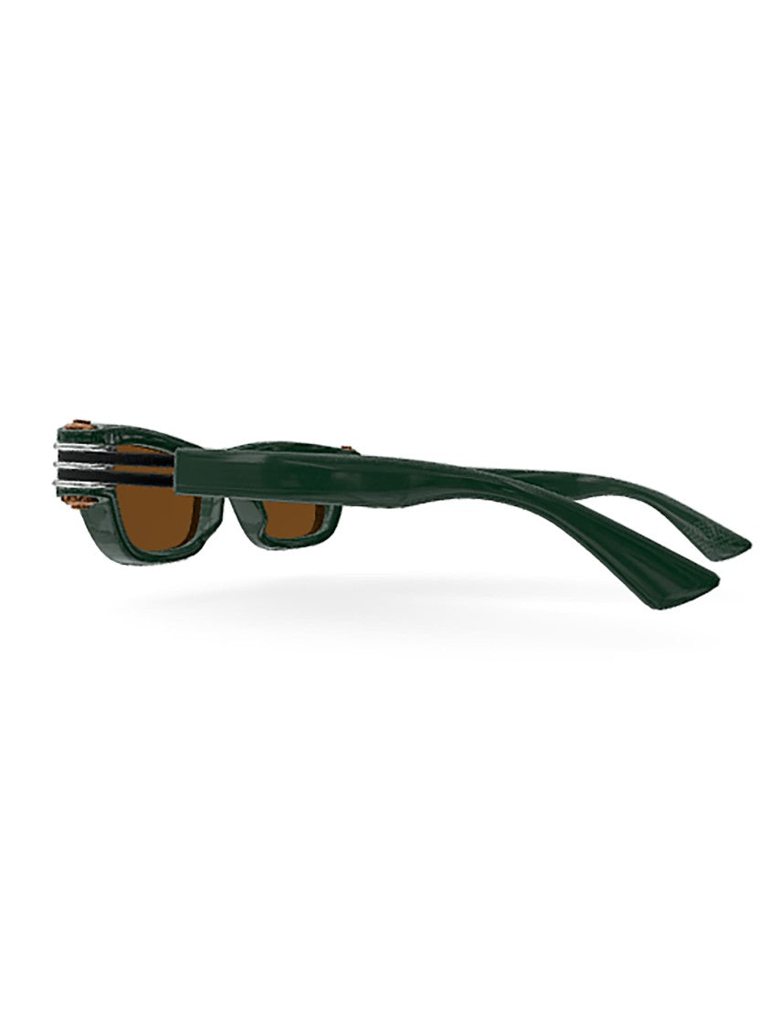 Bottega Veneta Angular Green Frame Sunglasses With Silver Accents