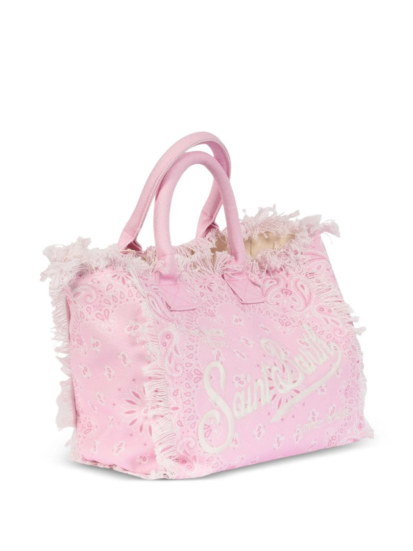 Mc2 Saint Barth Bandana-Inspired Pink Tote Bag With Frayed Edges