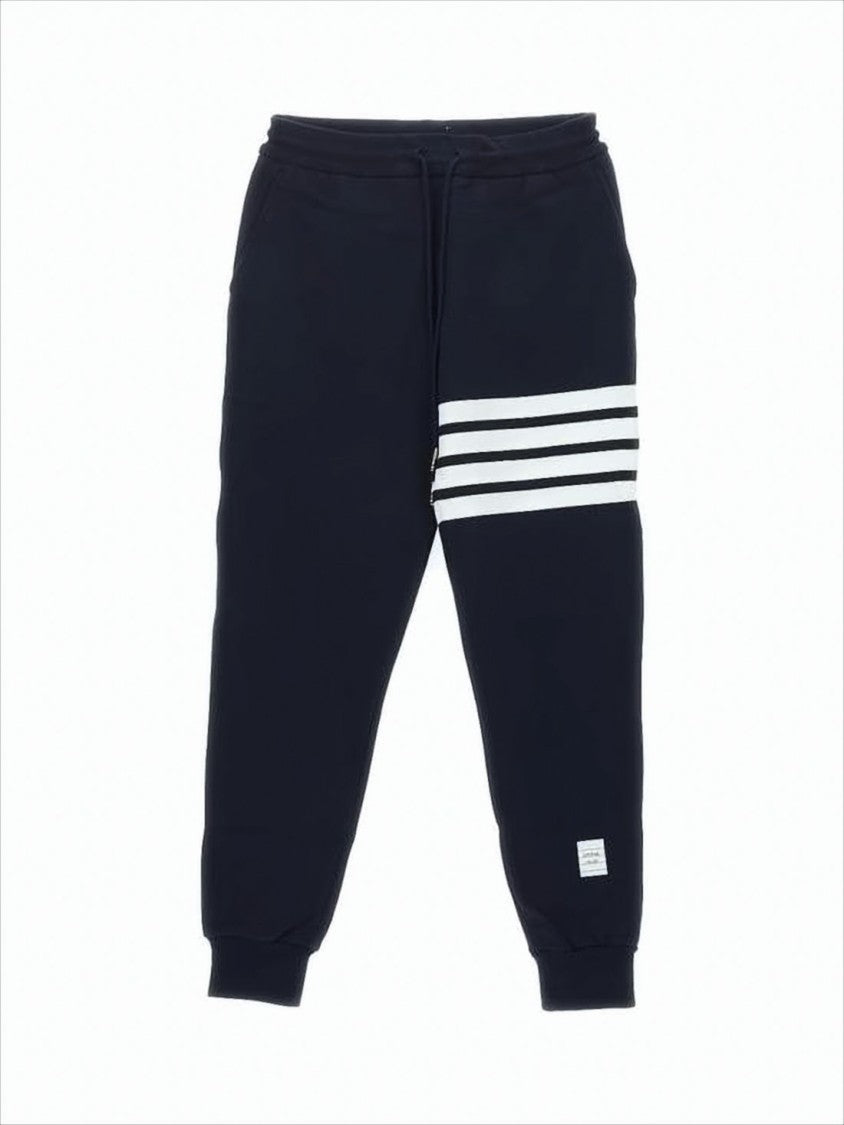 Thom Browne Tapered Black Jogger Pants With Ribbed Cuffs