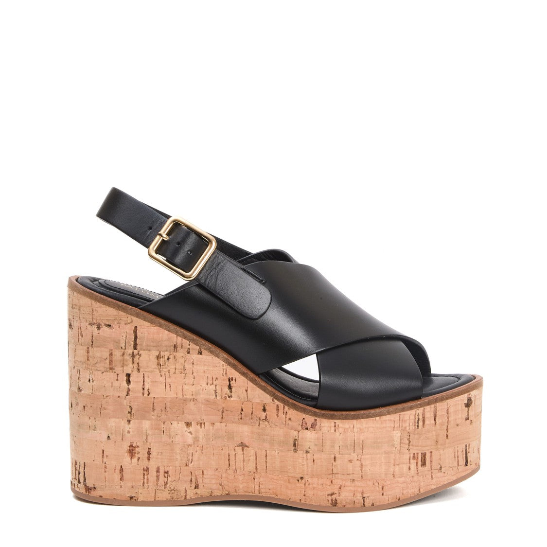 Paloma Barceló Black Leather High Cork Wedge