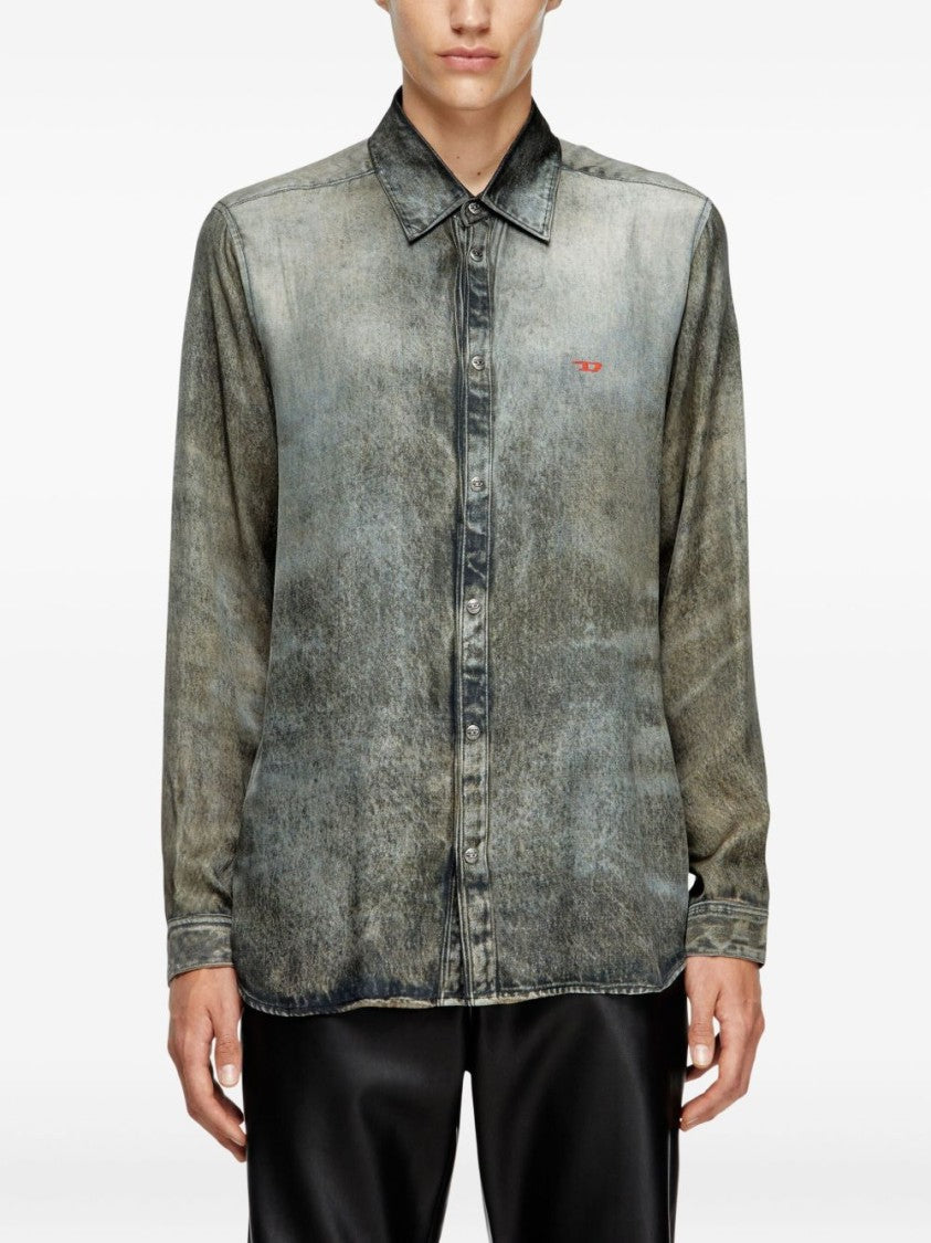 Diesel Washed Grey Viscose Casual Shirt