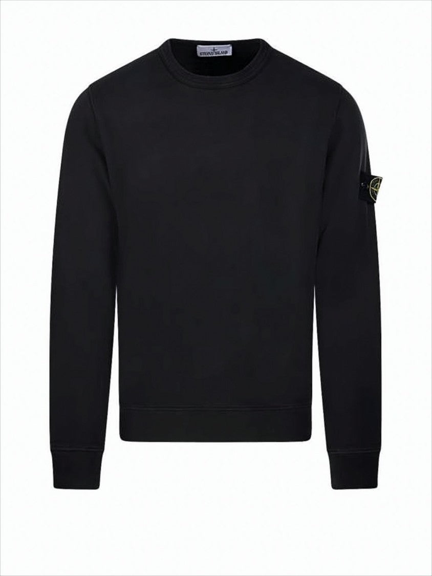 Stone Island Minimalist Long-Sleeve Black Sweatshirt With Ribbed Cuffs