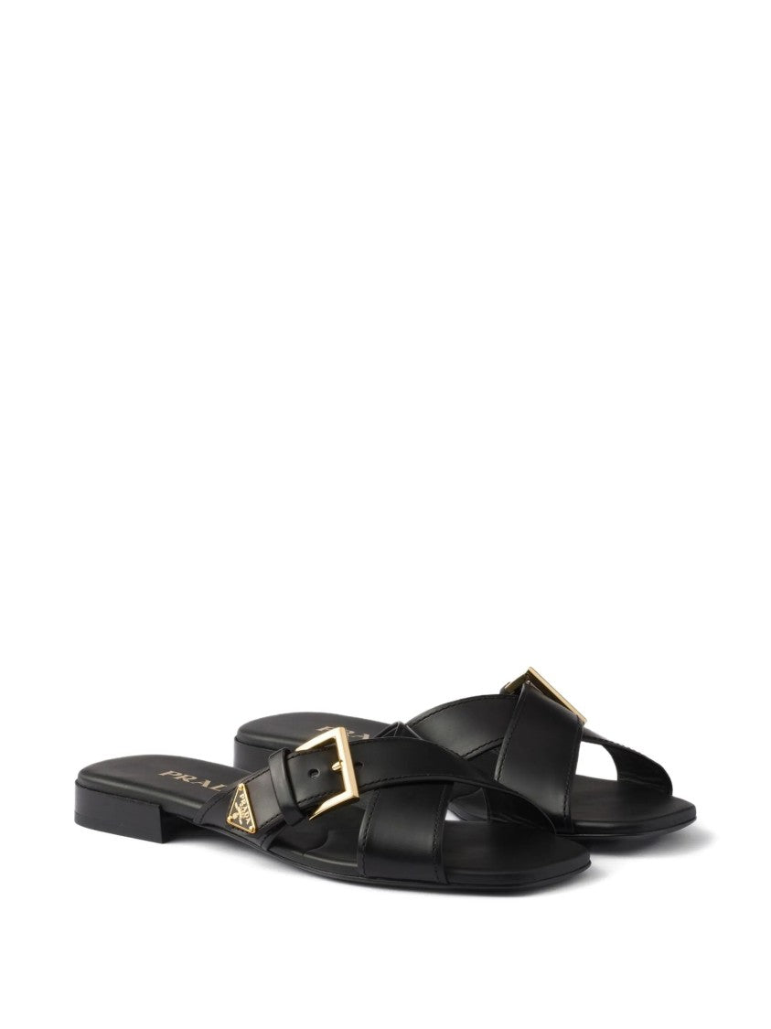 Prada Flat Slide Sandals With Crisscross Straps