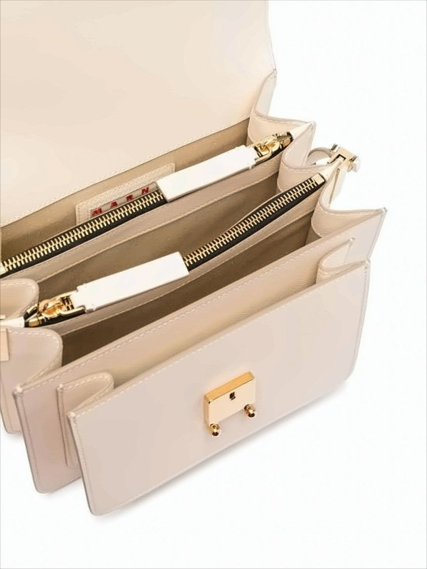 Marni Structured White Calf Leather Shoulder Bag With Gold-Tone Clasp