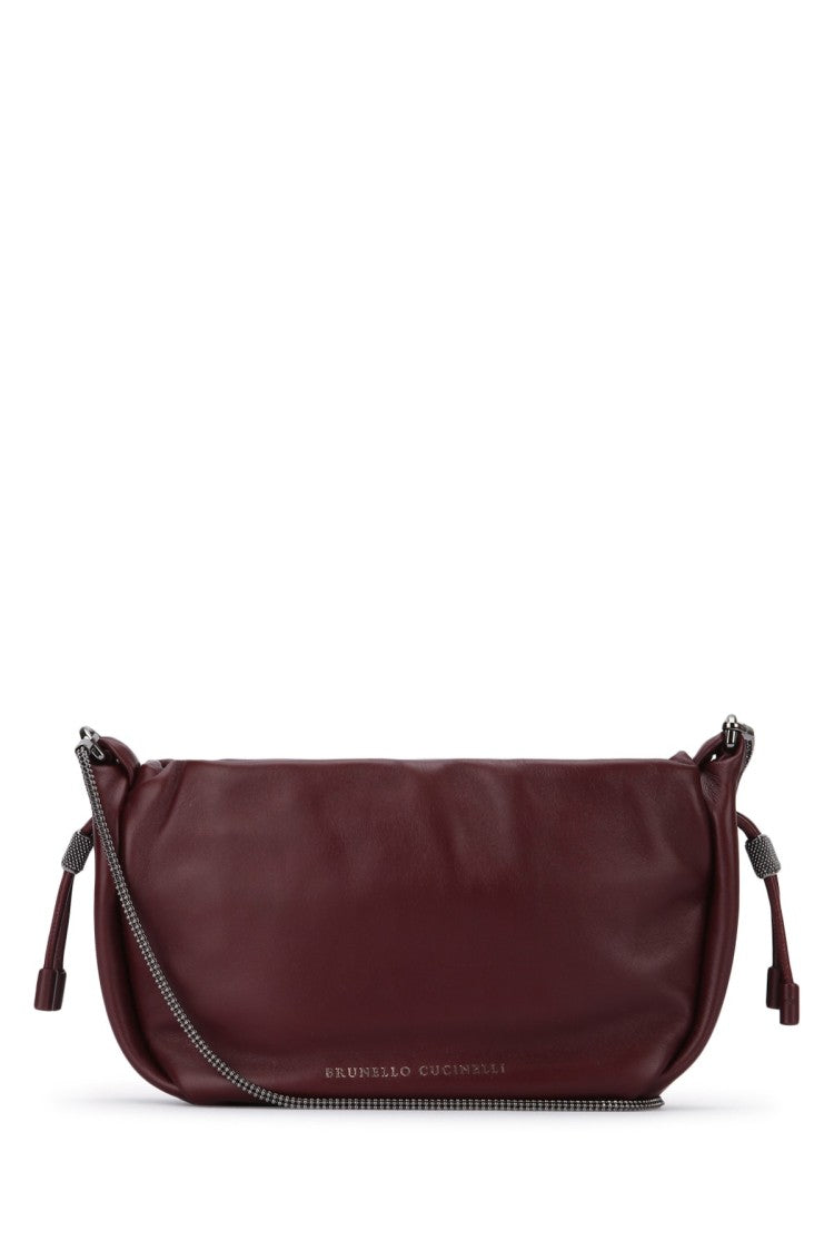 Brunello Cucinelli Elegant Deep Burgundy Leather Shoulder Bag