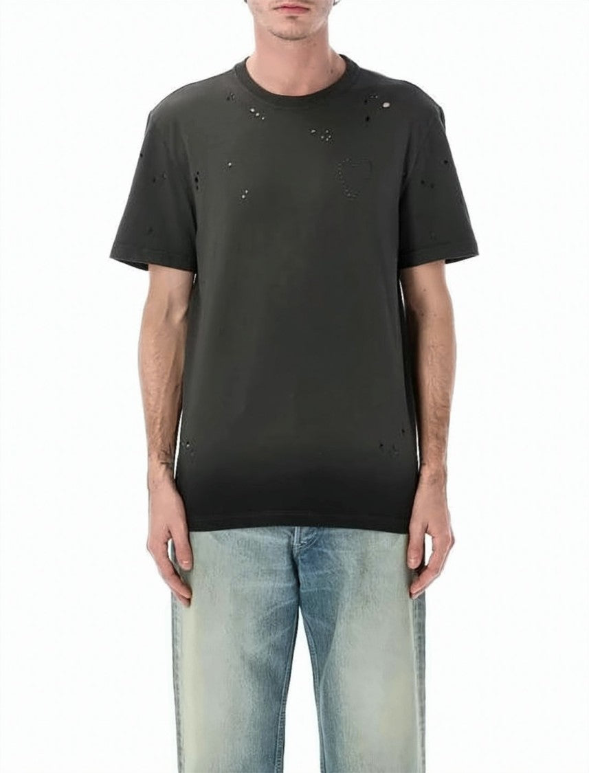 Golden Goose Distressed Black Short-Sleeve T-Shirt With Heart Detail