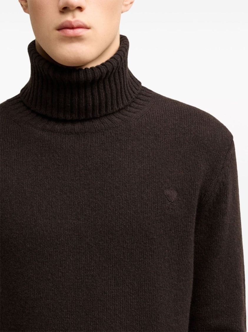 Ami Paris Cashmere-Wool Blend Sweater With Signature Monogram Motif
