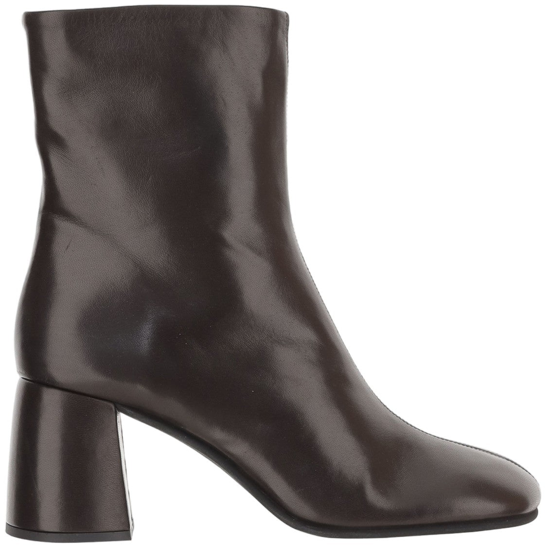 Poeve Brown Round Toe Block Heel Leather Ankle Boots