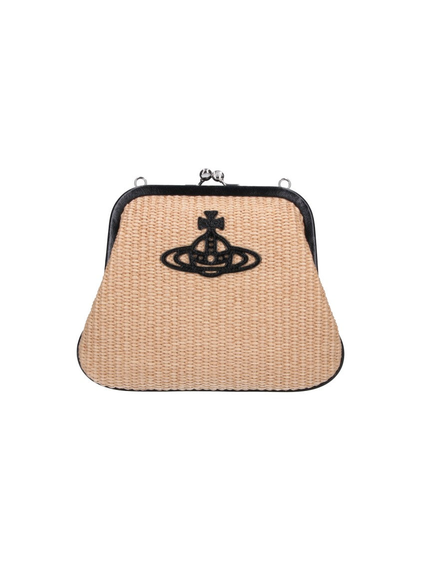 Vivienne Westwood Beige Orb Embossed Raffia Shoulder Bag