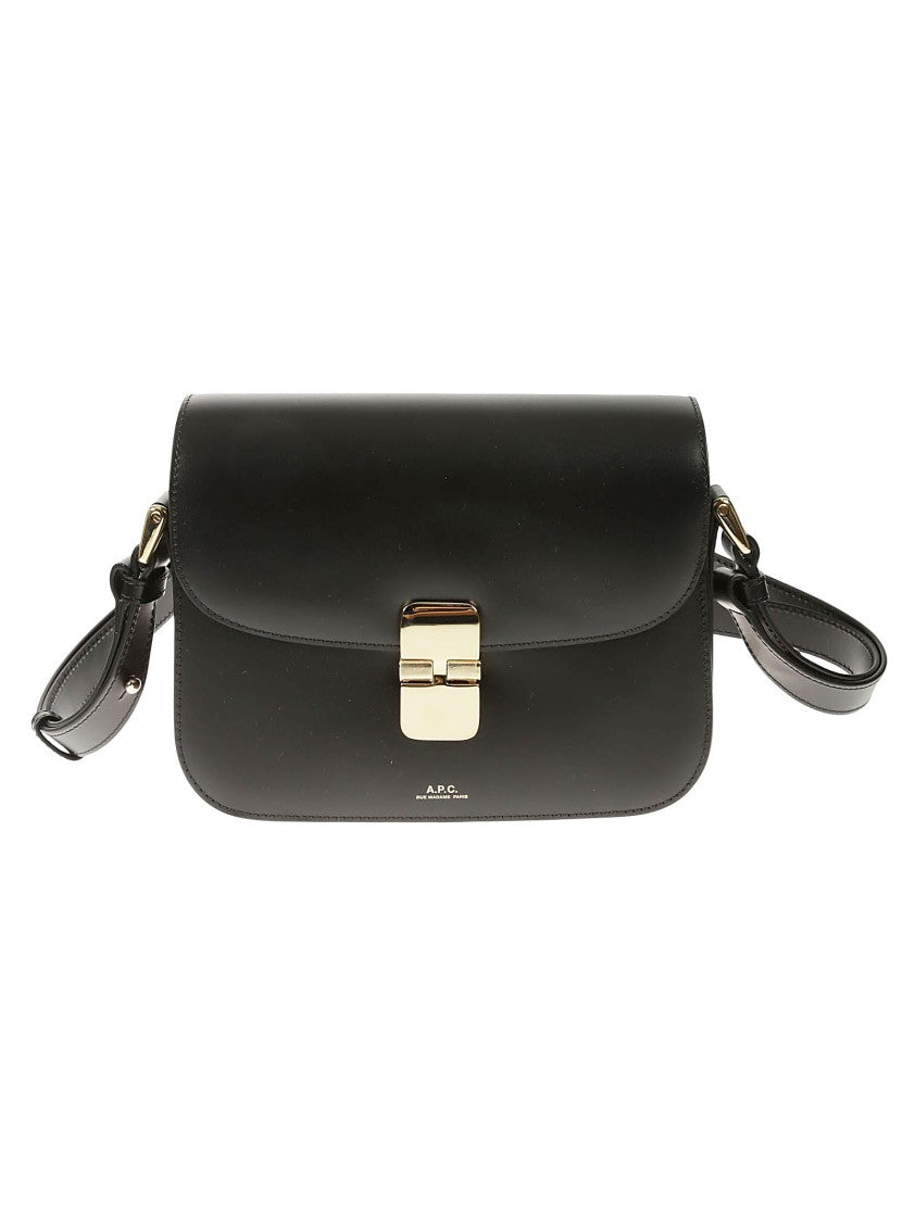 A.P.C. Compact Black Calf Leather Shoulder Bag With Adjustable Strap