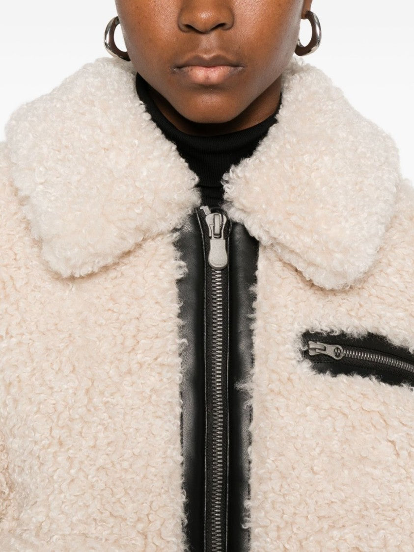 Save The Duck Cropped Beige Jacket With Plush Texture