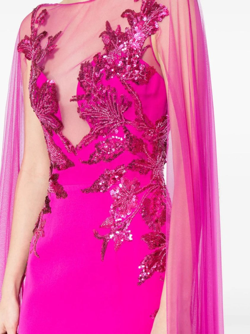 Saiid Kobeisy Crepe Mermaid Dress With Beading And Tulle Long Sleeves