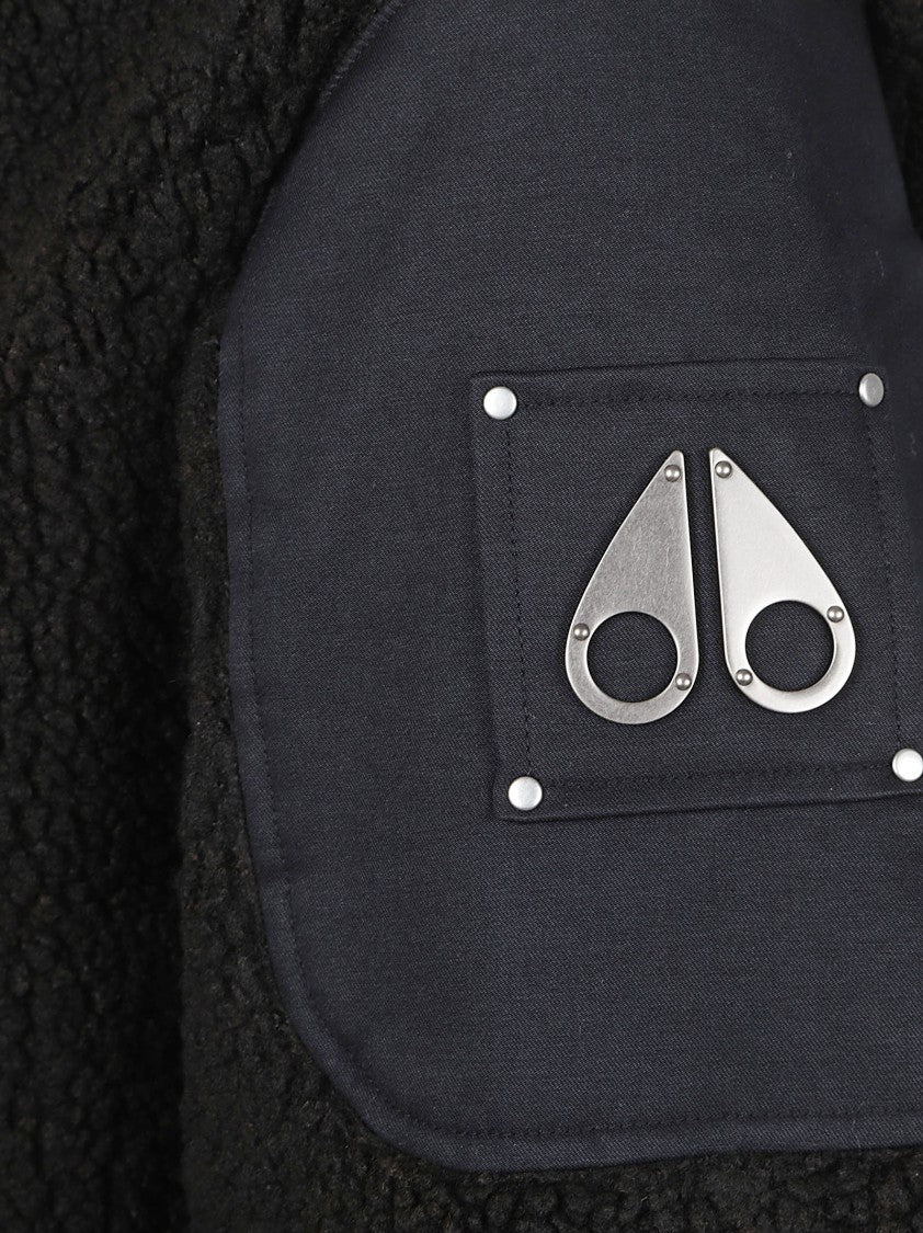 Moose Knuckles Textured Black Jacket With High Collar And Emblem Detail