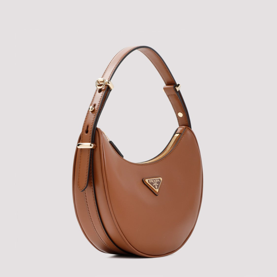 Prada Half-Moon Leather Shoulder Bag With Gold-Tone Accents