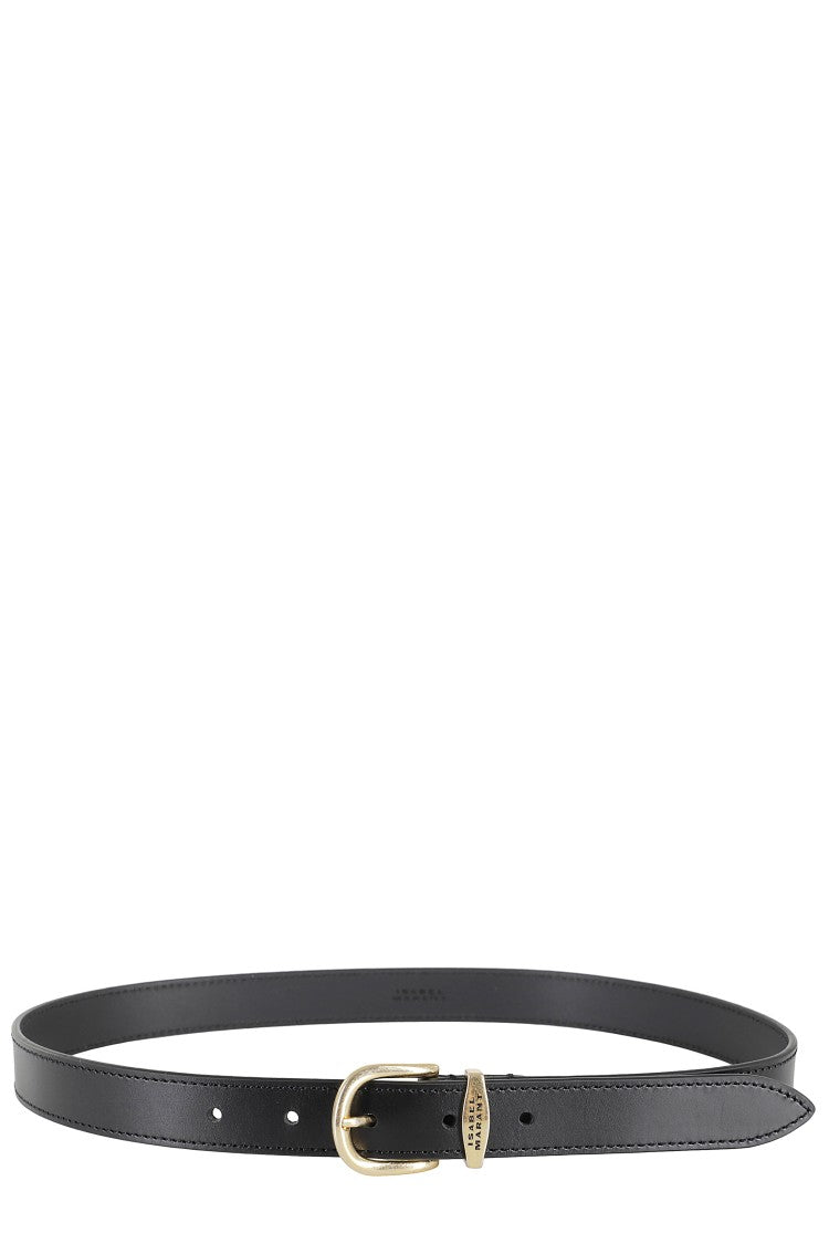 Isabel Marant Smooth Black Leather Belt With Gold-Tone Buckle Detail