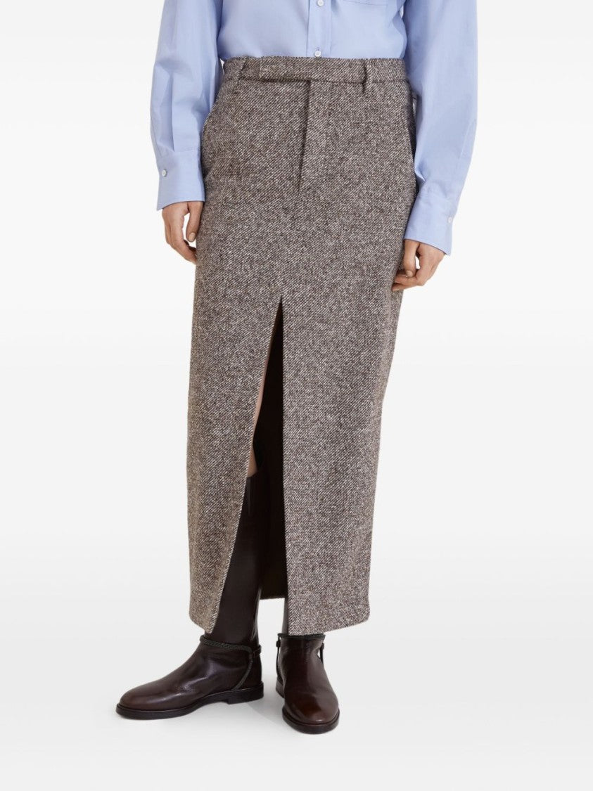 Brunello Cucinelli High-Waisted Houndstooth Midi Skirt