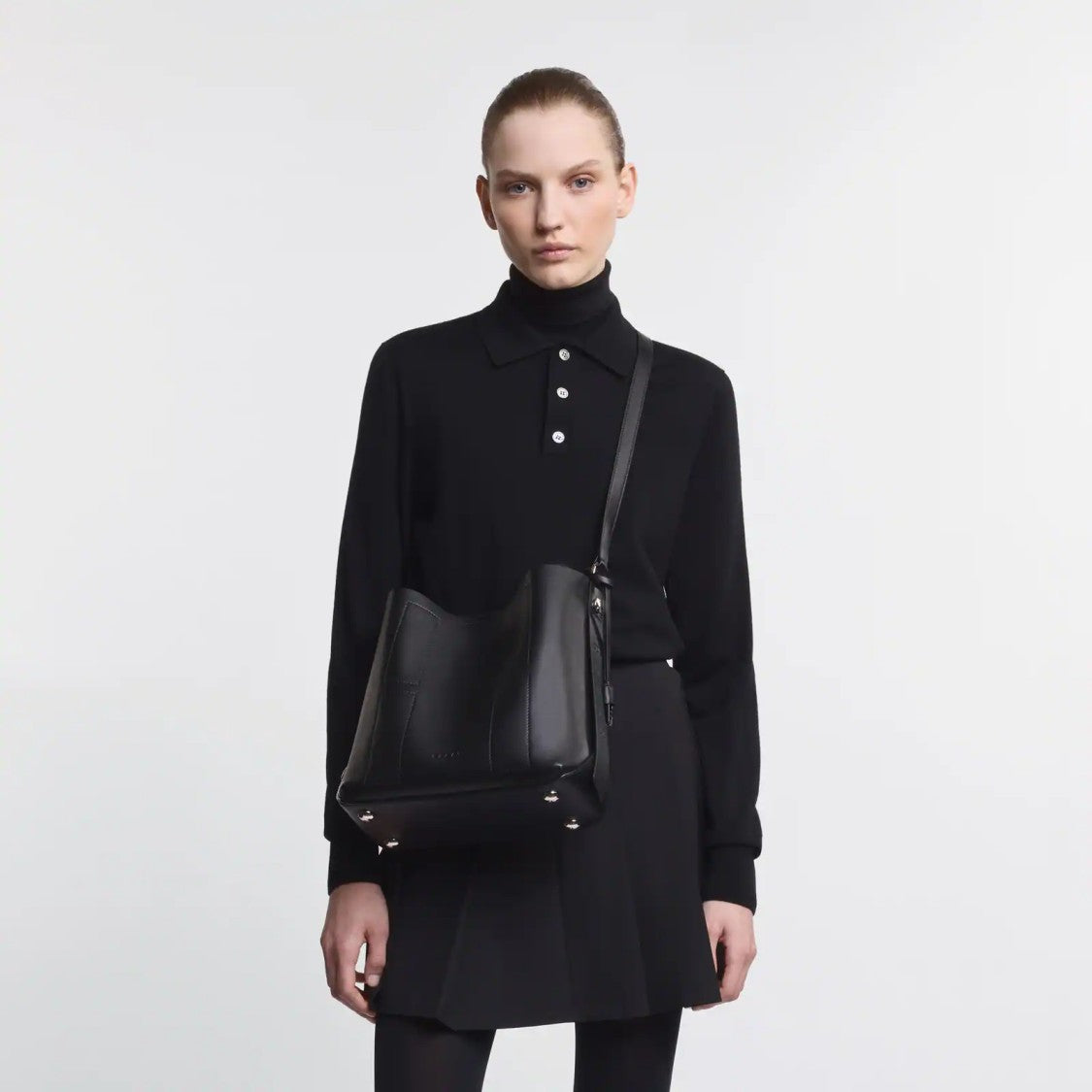 Hogan Structured Black Leather Hobo Bag