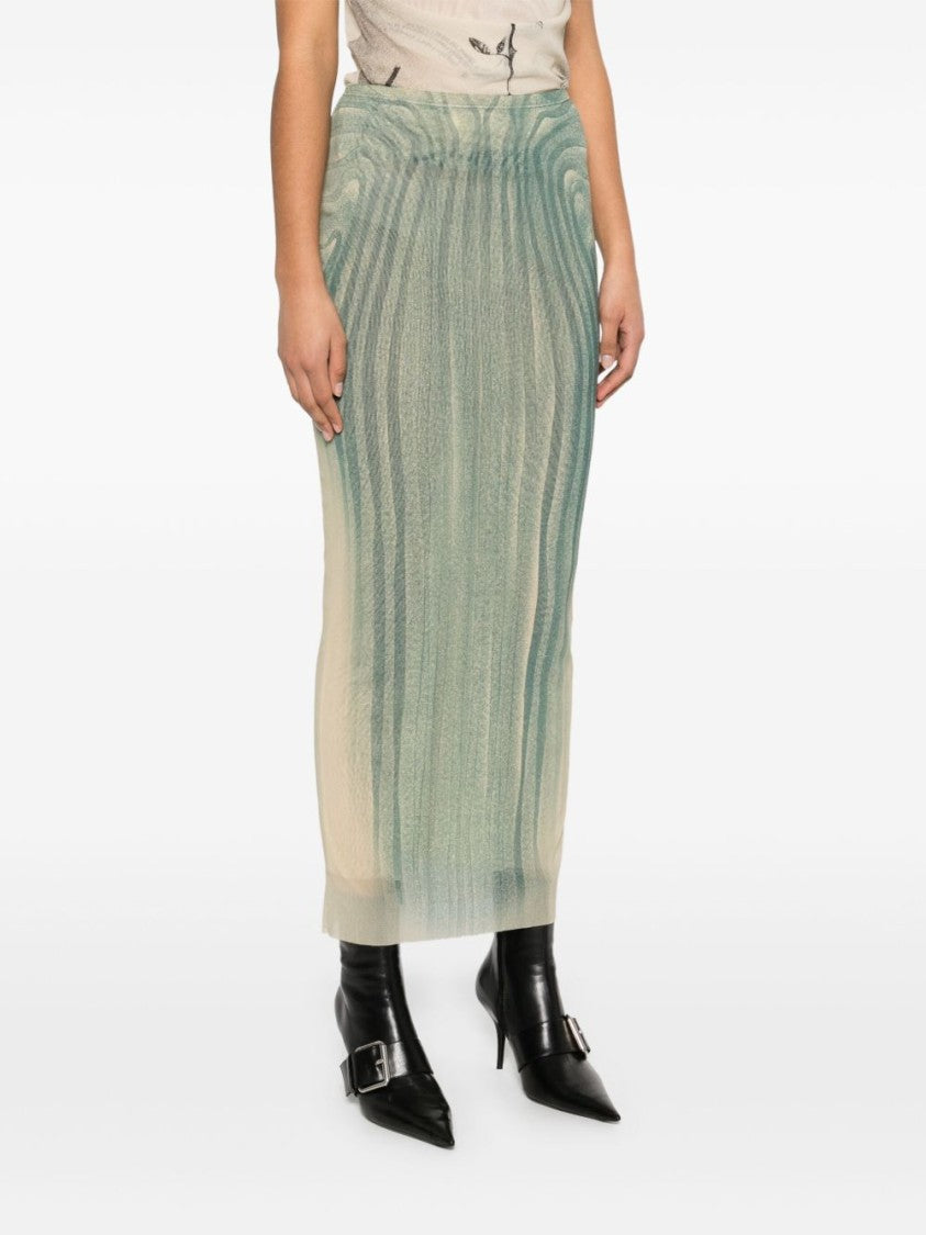 Jean Paul Gaultier Spiral Printed Mesh Long Skirt